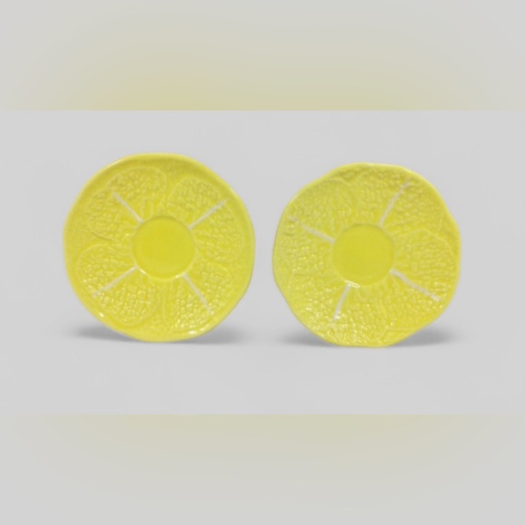 Vtg Portugal Pottery Majolica Yellow CABBAGE Leaf 2 CUPS & SAUCERS Set 4 Pc. - Picture 5 of 8